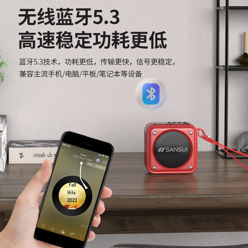山水2025新款迷你蓝牙音箱车载户外便携收音U盘插卡小音响低音炮