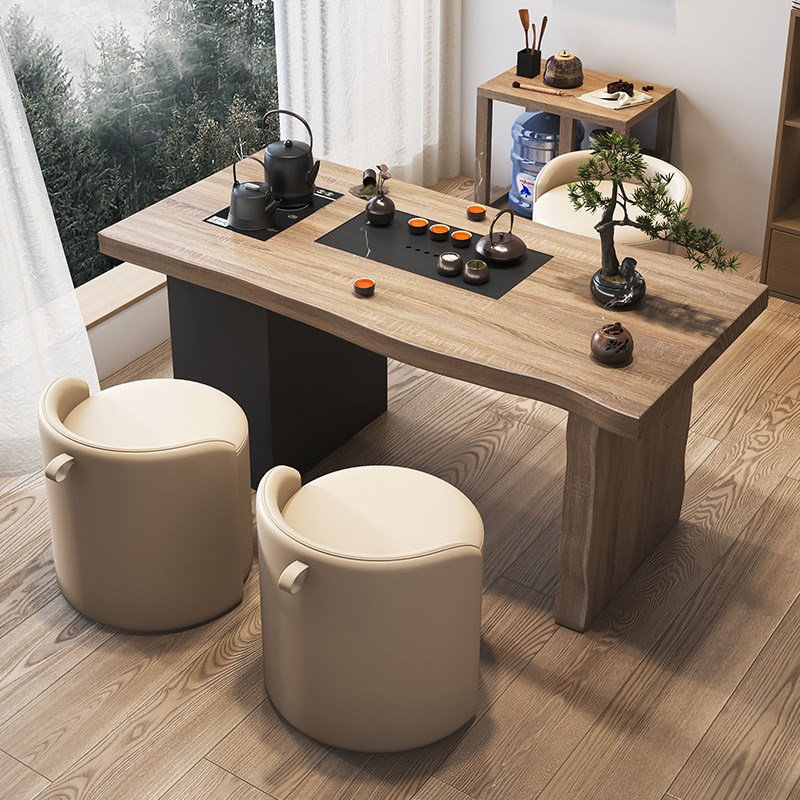 新中式阳台茶桌椅组合家用小户型原木实木茶台现代简约功夫泡茶桌