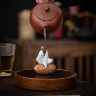 老岩泥汝窑坐岩悟道茶宠摆件茶桌装饰复古小摆件陶瓷茶道盖置和尚