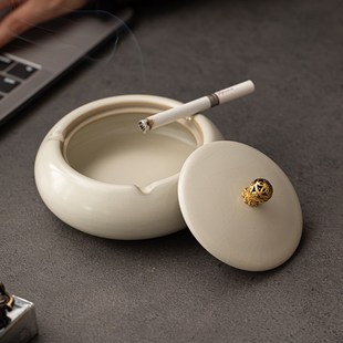 陶瓷带盖烟灰缸大号容量烟缸家用灭烟防飞灰潮流创意车载高档烟缸