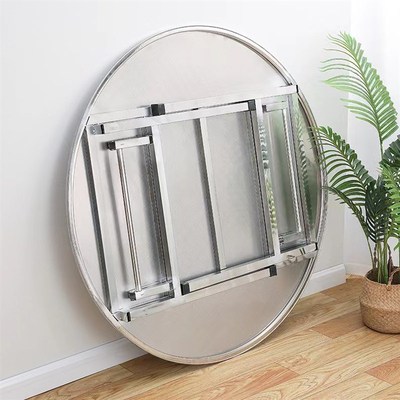 304特厚不锈钢折叠圆桌子转盘吃饭家用可折叠桌大排档酒席圆餐桌