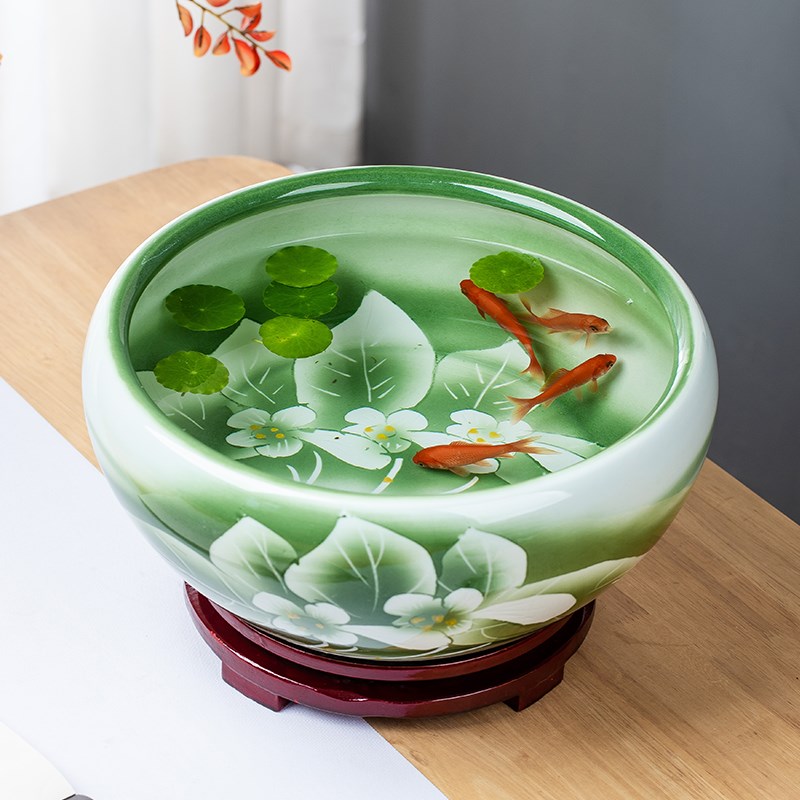景德镇陶瓷鱼缸手绘桌面大号招财金鱼乌龟缸盆睡碗莲水仙荷花盆缸