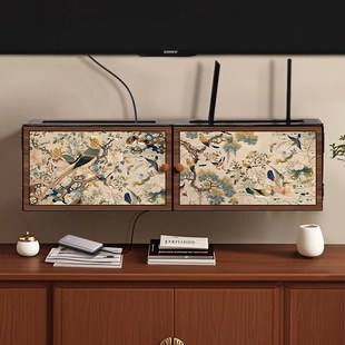 无线路由器收纳盒壁挂式花鸟装饰免打孔插座电线弱电箱隐藏遮挡柜