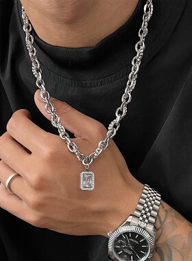 SAZ 小众双层叠戴项链男镶钻锆石潮牌百搭高级感缠绕锁骨链女配饰