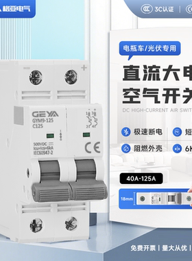 格亚空气开关125A大电流直流断路器电瓶车光伏专用电闸开关1P2P