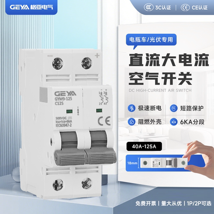 格亚空气开关125A大电流直流断路器63A小型光伏专用电闸开关1P2P
