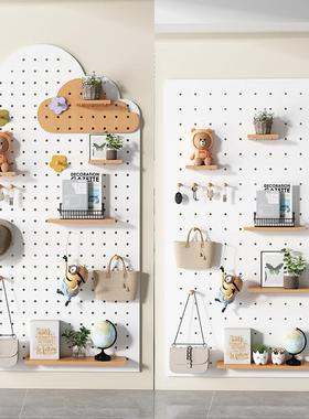 定制洞洞板实木墙上置物架入门玄关入户玄关置物架入户玄关储物柜