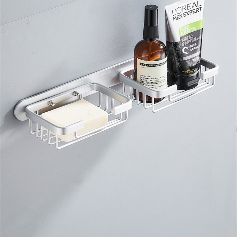免打孔太空铝浴室肥皂盒香皂架沥水卫生间皂网洗V手台肥皂架创意
