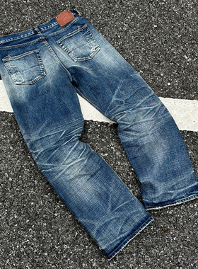 WOODENhea 男装美式复古工加长裤长拉链四季洗水自然做旧牛仔裤