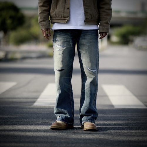 美式复古宽松A字洗水牛仔裤