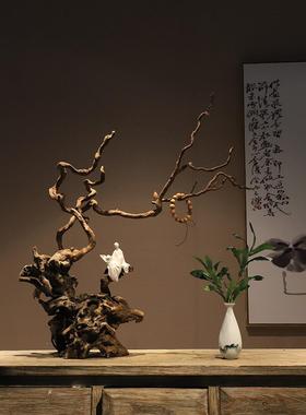 枯木风化根雕新中式禅意桌面摆件玄关电视柜边几茶桌创意家居装饰