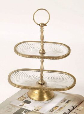 印度进口黄铜首饰展示架托盘双层收纳盘卧室桌面小饰品摆件道具