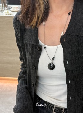 新中式复古平安扣吊坠项链女秋冬新款精致时尚百搭个性毛衣链配饰