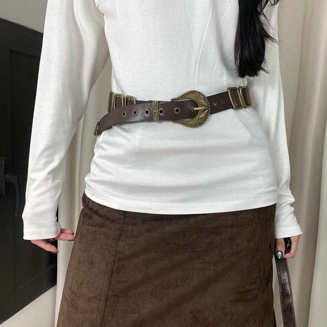 美式复古美拉德方环腰带朋克风y2k千禧辣妹设计感皮带搭裙子配饰