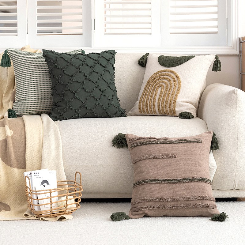 现代简约办公室印度簇绒抱枕套y靠枕垫床上卧室客厅沙发样板间民