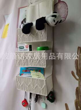 手工编织门后储物挂袋3层带挂钩波西米亚风装饰门上挂篮墙挂筐