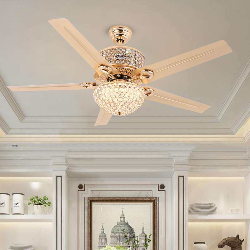 中山灯饰厂家 水晶风扇灯新中式固定木叶风扇吊灯客厅餐厅灯饰