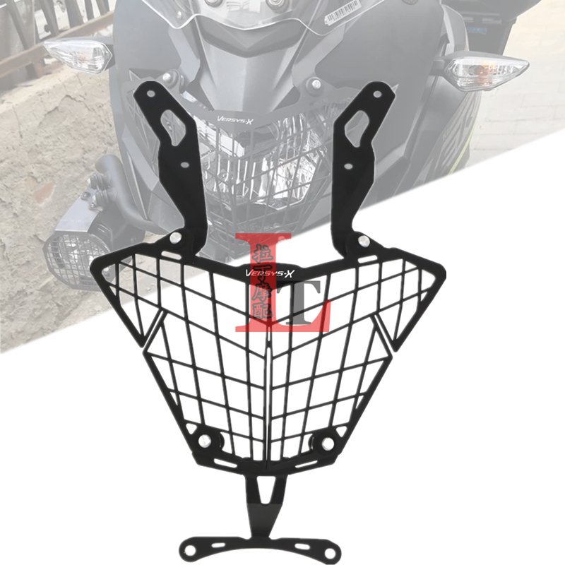 适用川崎异兽Versys-X300/X250改装大灯护网不锈钢车灯保护罩配件