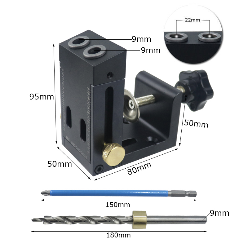 木工斜孔打孔器9mm斜眼定位钻孔带夹子木板拼接斜孔工具