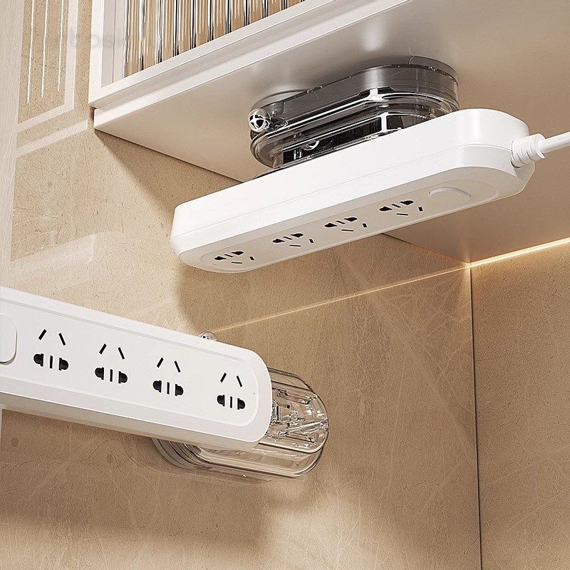 排插固定器吸盘家用壁挂式免打孔插座墙上收纳桌面整理神器插线板