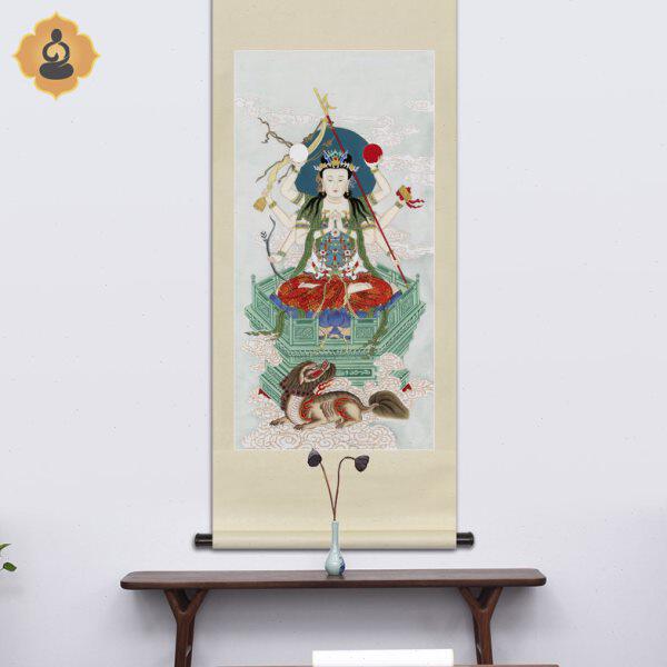 工笔人物国画斗姆元君画像玄关书房水陆画新中式卷轴画框装饰挂画