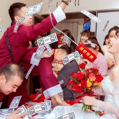 伴娘拍照喷钱枪创意结婚接亲钞票枪游戏婚礼道具筷子夹钞票庆堵门