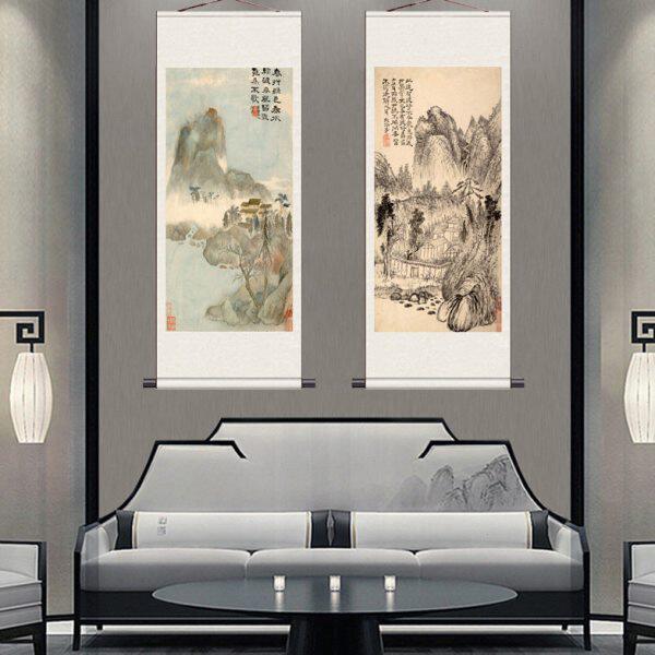 清代画家石涛高清复制卷轴画山水花鸟画装饰画国画宣纸仿古画绢画