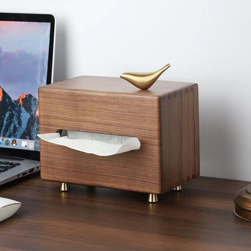 黑胡桃木纸巾盒家用客厅抽纸盒铜