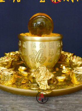 黄铜金蟾吐宝聚财阵招财摆件百福缸家中客厅财位门店铺公司办公室