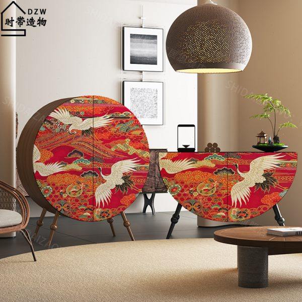 新中式国潮瑞鹤半圆玄关柜家用实木餐边柜客厅茶水柜卧室储物柜子,住宅家具,斗柜,淘宝优惠券,粉丝福利购,淘宝优惠卷