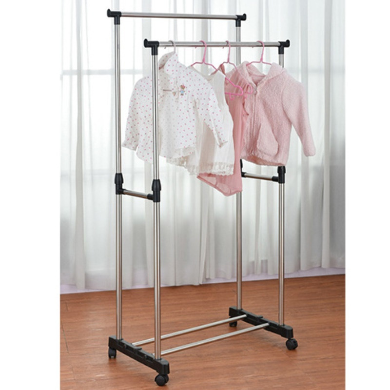 厂家批发不锈钢晾衣架双杆升降落地晾晒衣架移动挂衣伸缩晒衣架