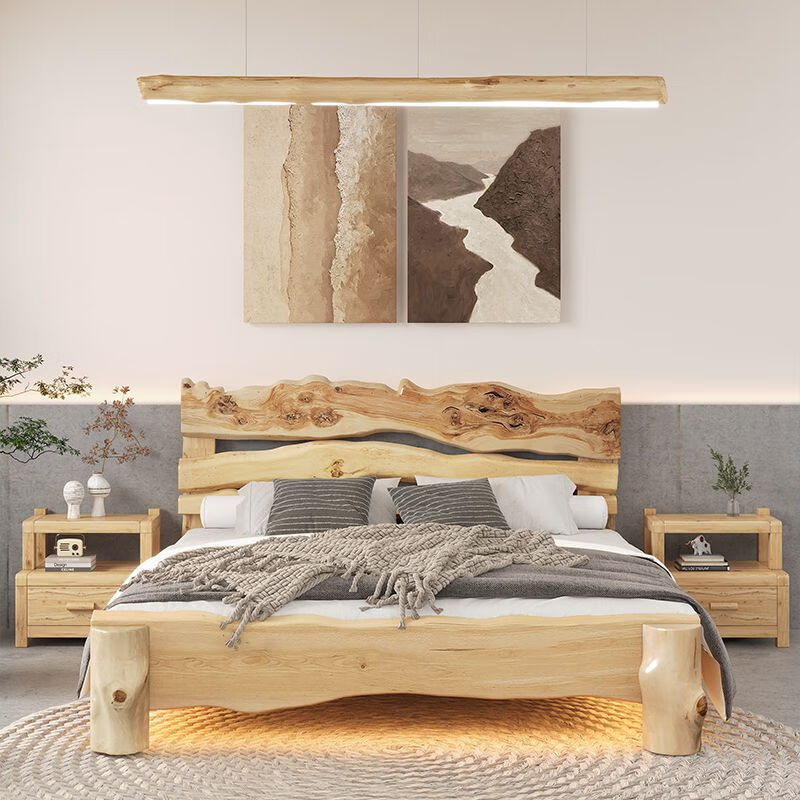 民宿实木床原生态柏木全实木大床北欧风双人床卧室全尺寸纯实木