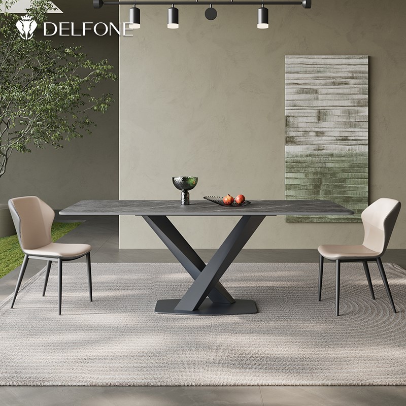 德利丰岩板不锈钢餐桌小户型家用饭202J4新款意式轻奢简约餐桌椅