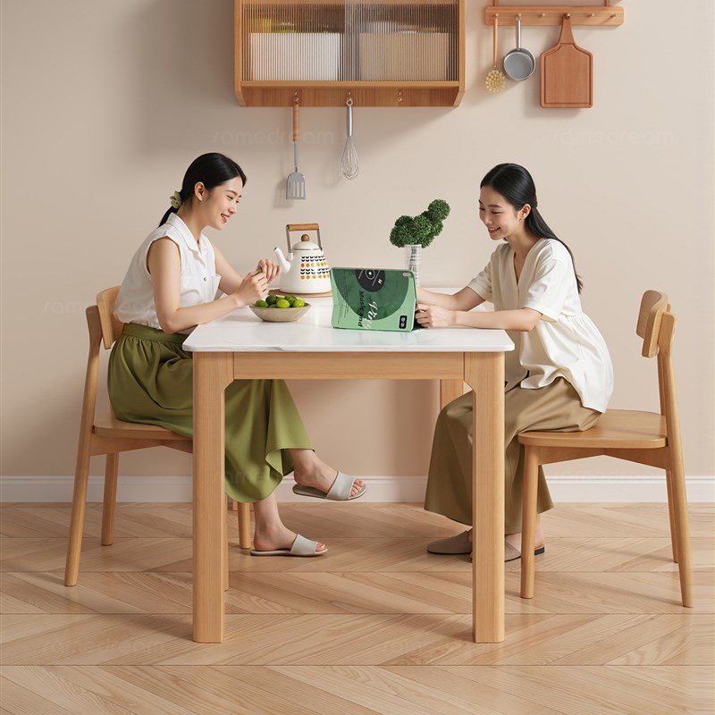 三梦岩板餐桌家用小户型吃饭x桌子全实木简约大板桌长方形桌椅组