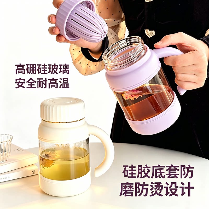 高硼硅玻璃水杯带茶漏大容量办公玻璃杯