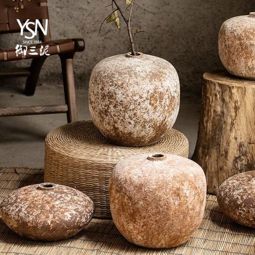 球形花瓶民宿可水培文艺复古茶室禅意手工小口粗陶花器做旧陶艺罐