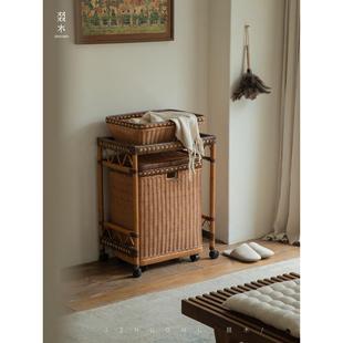 藤储物车移动边桌客厅卧室抽屉储物架 Si覆古风格 柏树