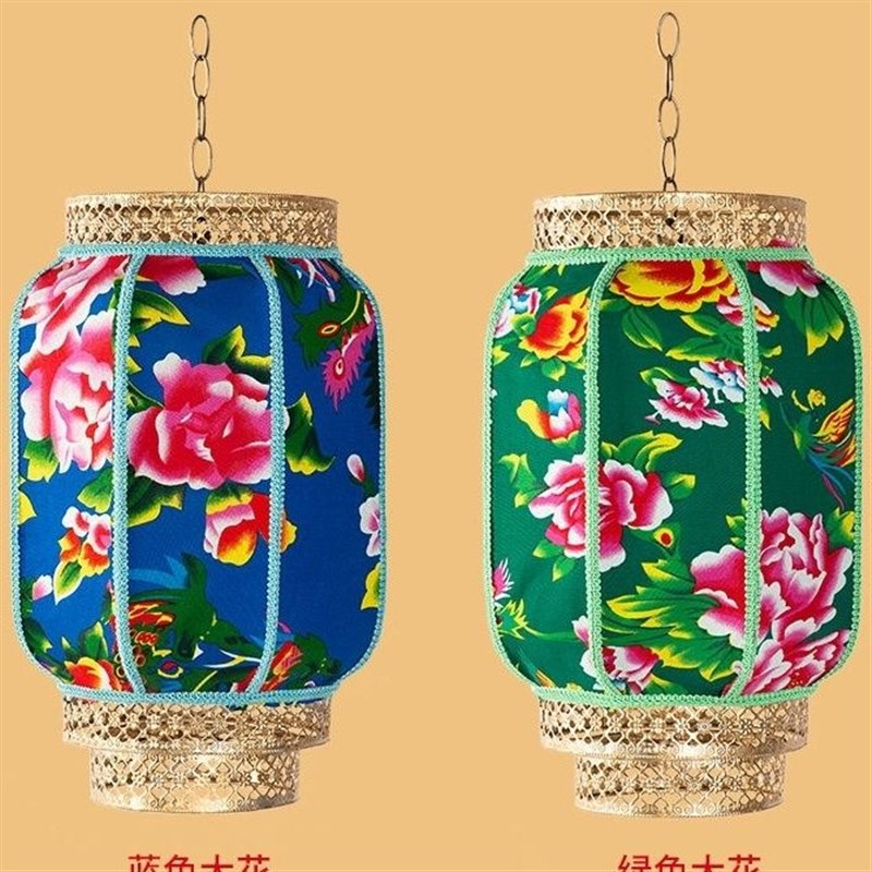 东北大花布灯笼挂件怀旧t覆古灯笼中式镂空餐饮东北铁锅炖布艺灯