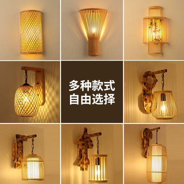 新中式壁灯日式卧室床头灯禅意走廊茶室过道灯仿古竹编创意壁挂灯