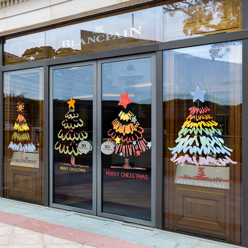 圣诞节静电贴纸圣m诞树场景氛围布置窗花橱窗贴玻璃门贴画装饰品