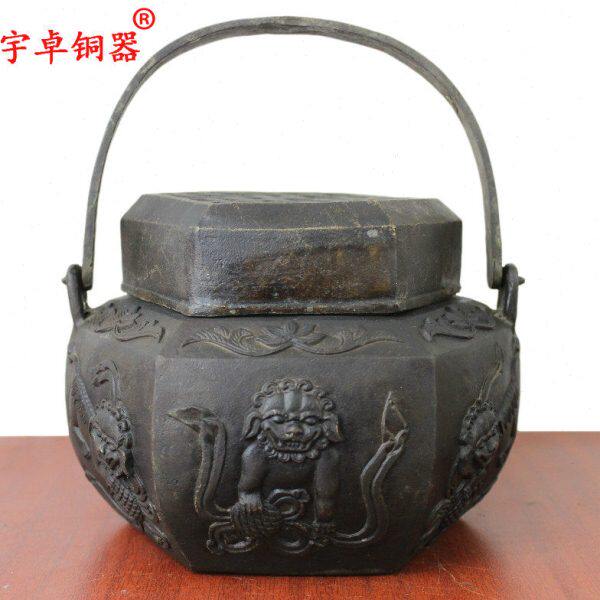 宇卓铜器 纯铜暖手炉黄铜手提炉六狮子暖手炉铜香炉工艺品摆件