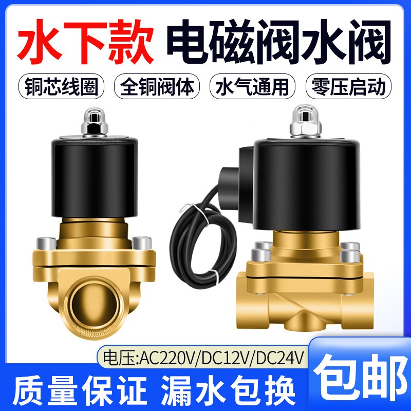 水下款黄铜电磁水阀4分喷泉音乐控制阀220V防水L开关阀DN15/20/32