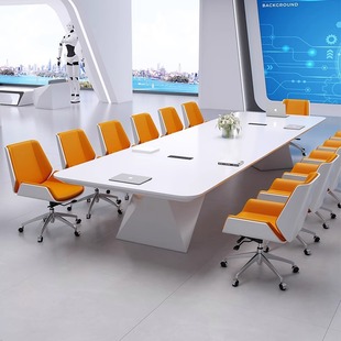 大型会议桌长桌白色烤漆简约现代长条办公工作台高级洽谈桌椅组合