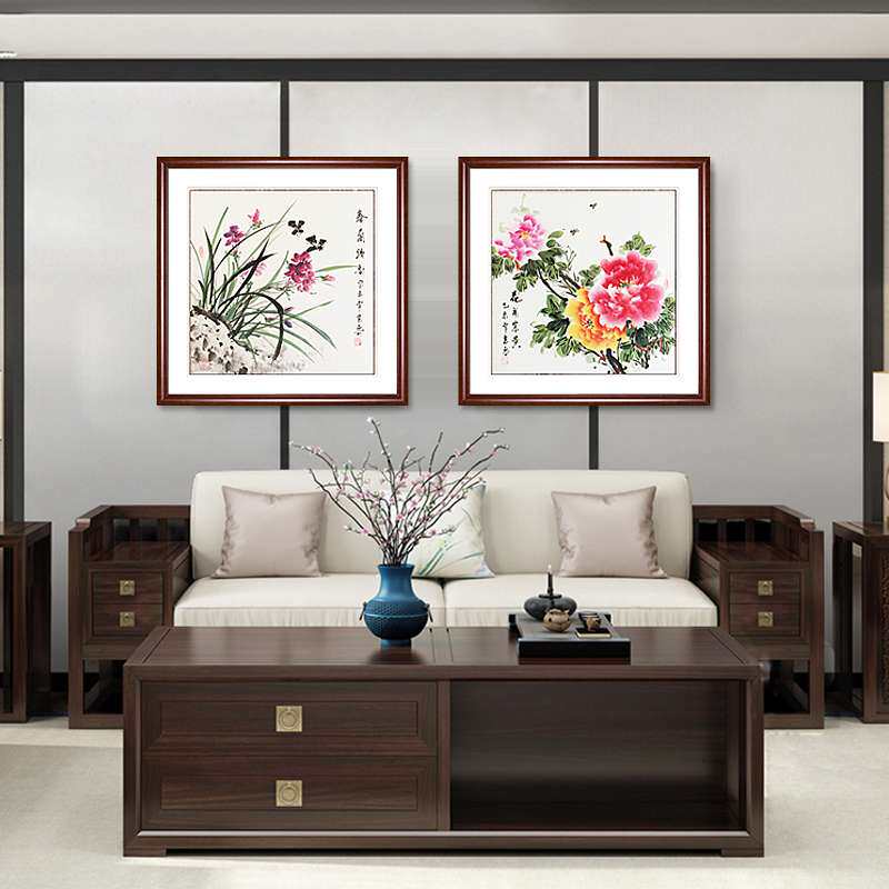 fc手绘国画兰花装饰画客厅沙发卧室壁画餐厅电表箱牡丹花鸟玄关挂