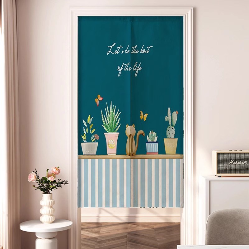 厨房门帘隔断帘免打孔家用卧w室卫生间厕所遮挡帘半帘短帘挂布帘