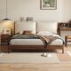 北欧黑胡桃木实木床简约现代婚床主卧双人床超纤皮软包靠背床1.8m