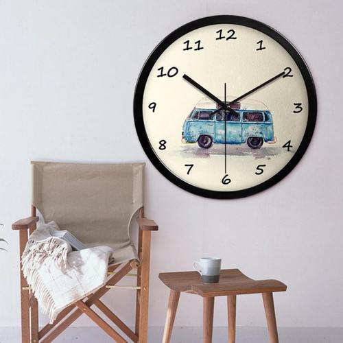 芈菲尔 创意小汽车卡通小清新挂钟静音卧室客厅大号挂表简约钟表