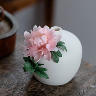 何来瓷器花瓶摆件牡丹花手工捏花插花现代客厅家居餐厅酒柜装饰品