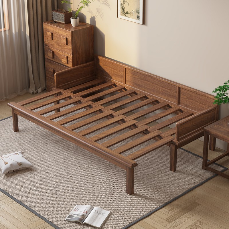 南美胡桃木可推拉两用伸缩禅意实木罗汉H床新中式沙发床2025新款