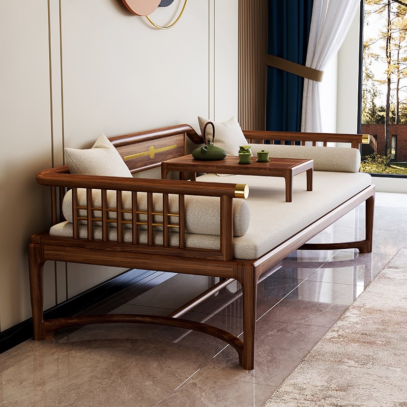 新中式非洲菠萝j格木罗汉床禅意别墅家用客厅贵妃榻三人位沙发床